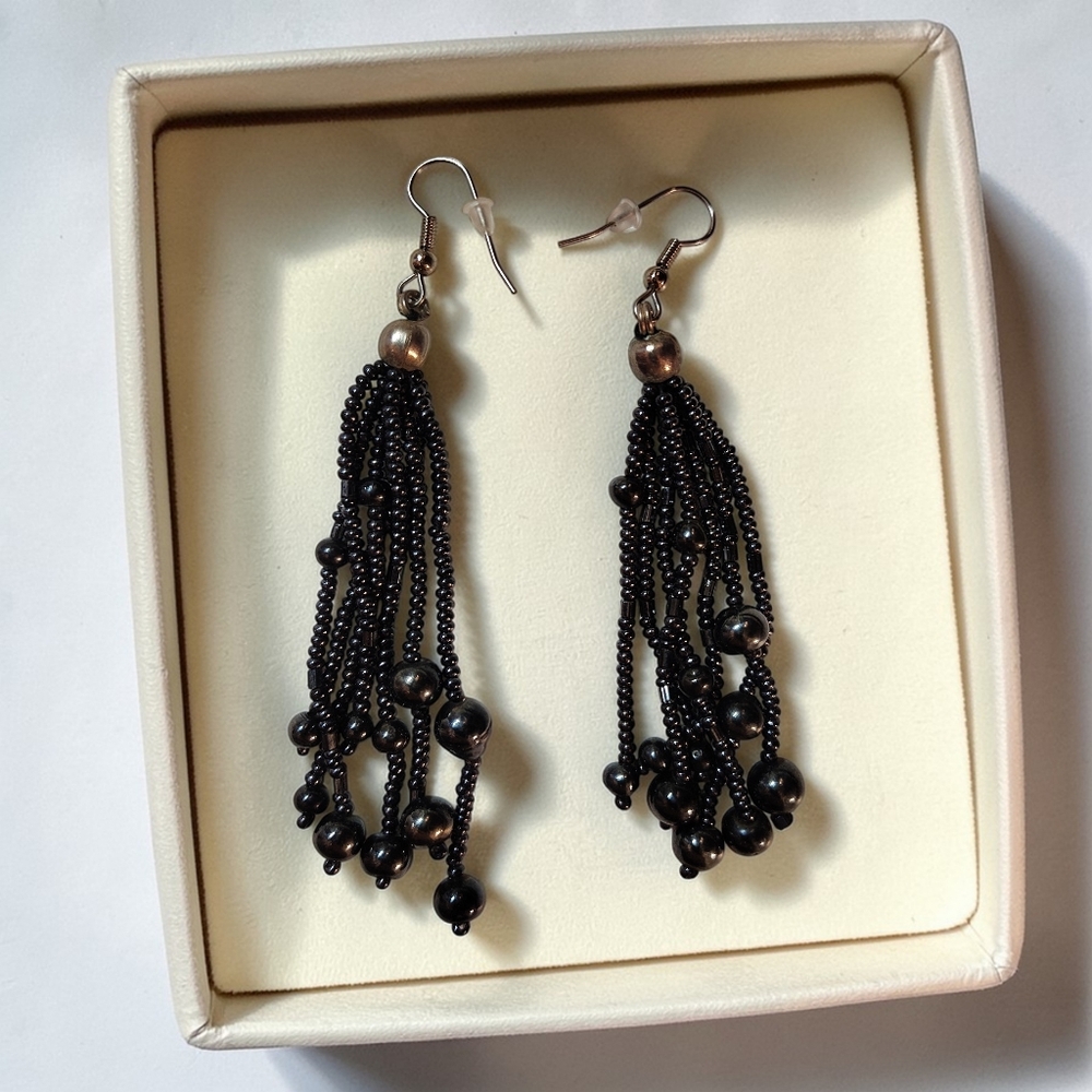 3/$15 SALE! Hematite & Seed Bead Multiple Strand Dangle Earrings